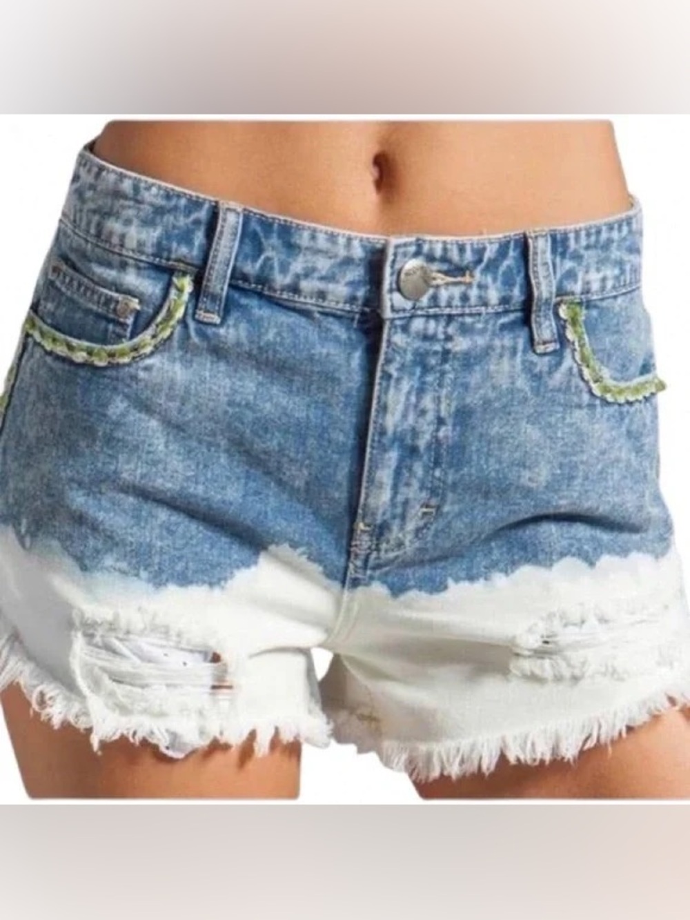 Free People Two-Tone Bleached Denim Shorts in Blue & White